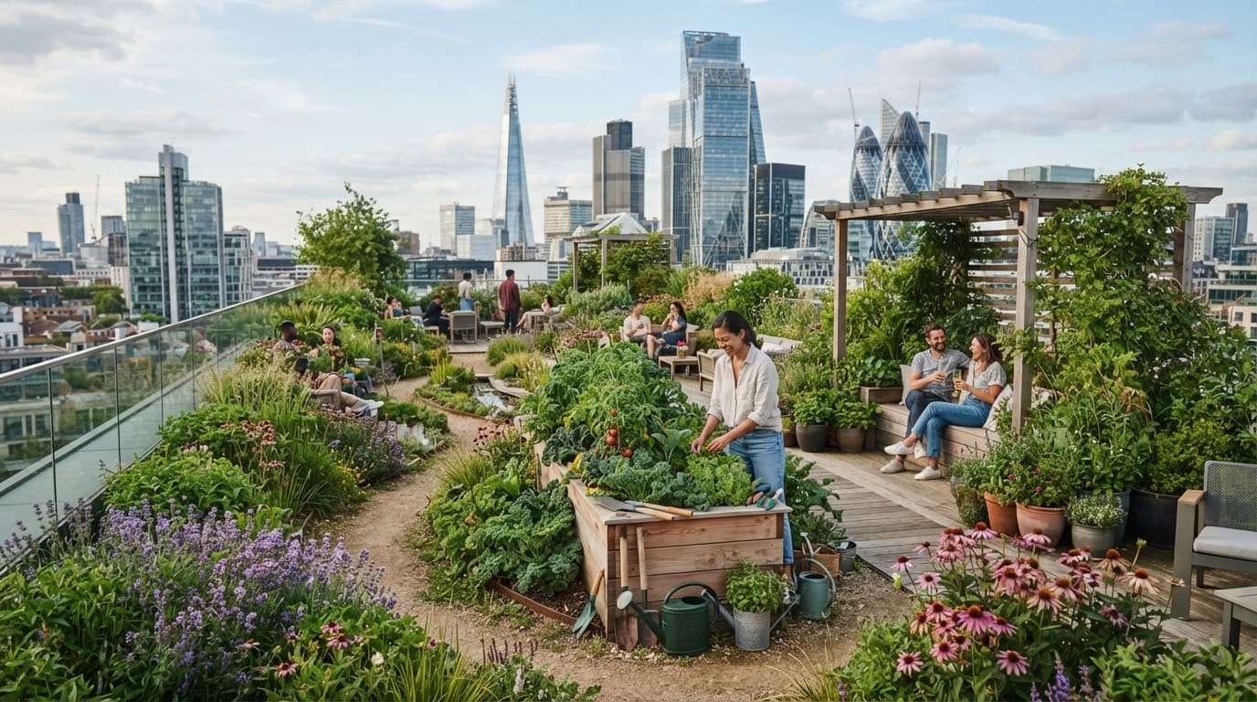 Rooftop garden in a modern city