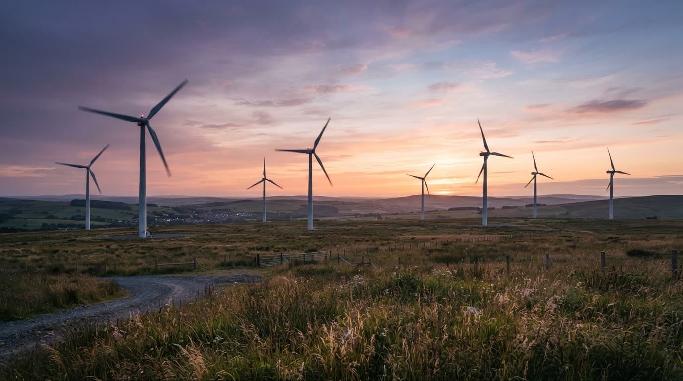 Wind turbines at dusk