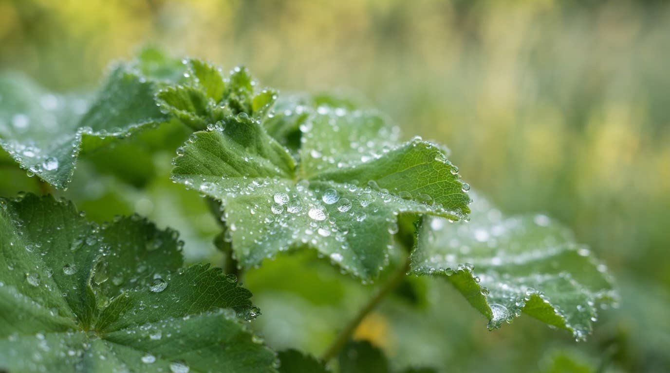 Green leaves with morning dew